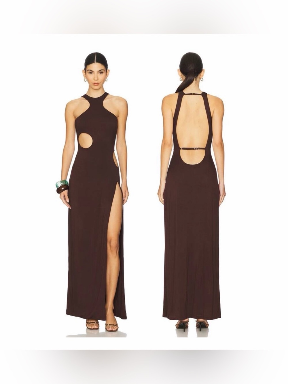 Riot Swim Chocolate capri Backless Halter Maxi Dress with Cutouts new with tag